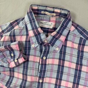 GANT Rugger India Slub Madras Plaid Button Down Shirt Men's S Blue Pink Gingham